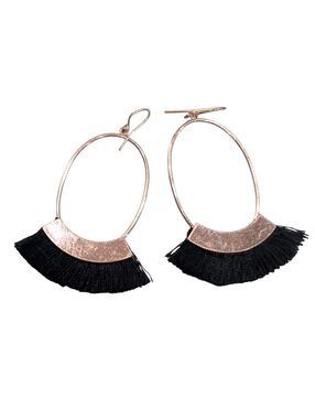 Source Unknown Gold-Tone Hoop Earrings with Black Fringe